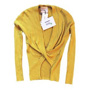 Italian Erika Cavallini Mustard Sweater Top With Front Knot,